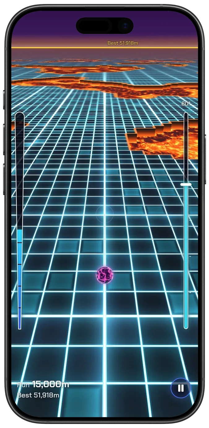Aiming a throw 15,000 metres into a run: the ball pulled back on a neon grid, the strength meter down the left and the angle slider down the right.